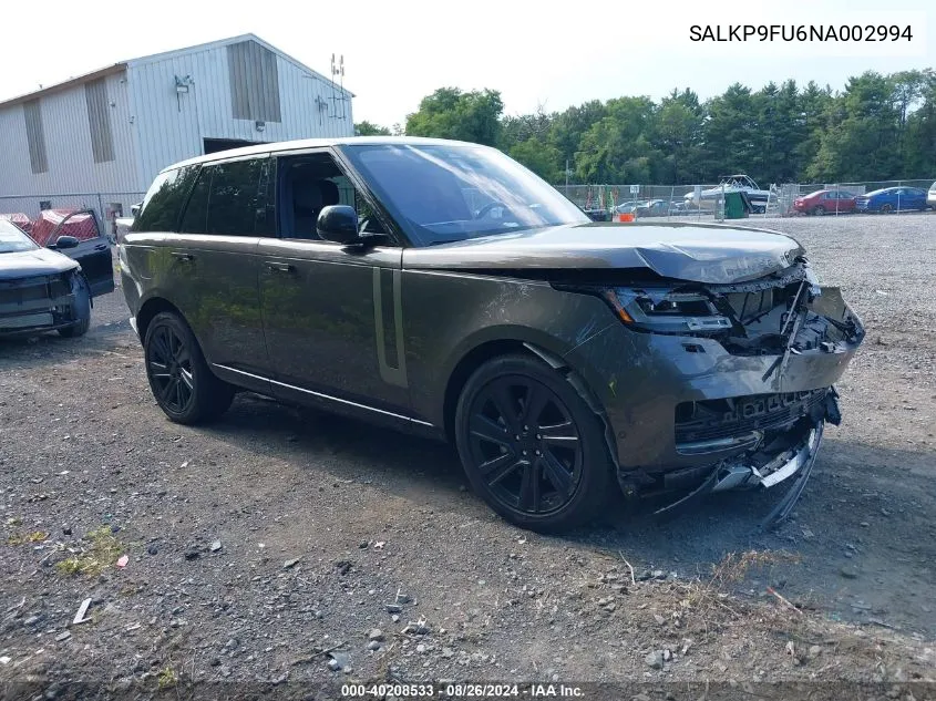 SALKP9FU6NA002994 2022 Land Rover New Range Rover P400 Se