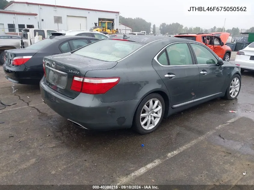 2007 Lexus Ls 460 VIN: JTHBL46F675050562 Lot: 40380215