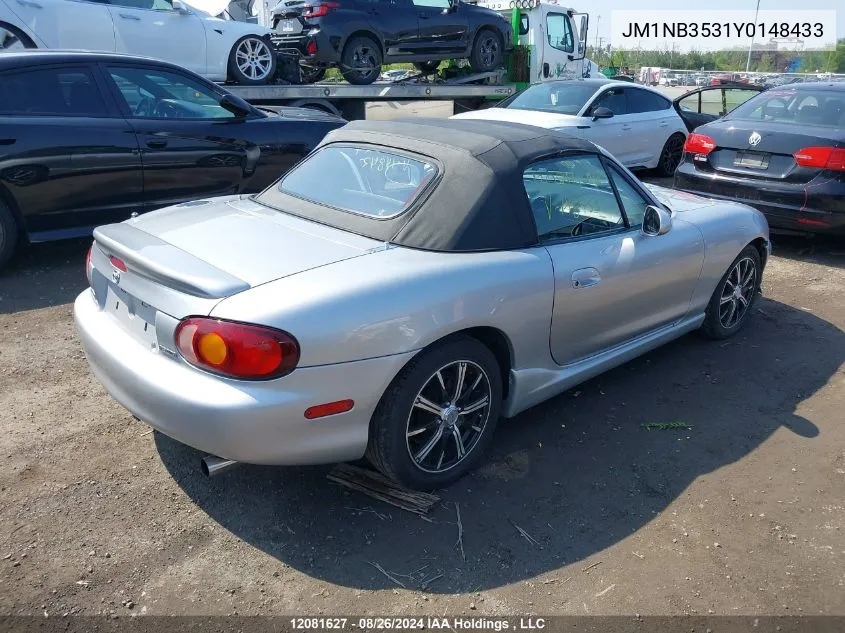 2000 Mazda Miata VIN: JM1NB3531Y0148433 Lot: 12081627