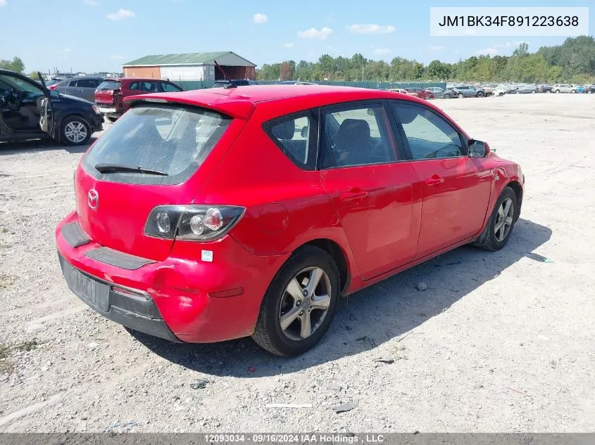 2009 Mazda Mazda3 VIN: JM1BK34F891223638 Lot: 12093034