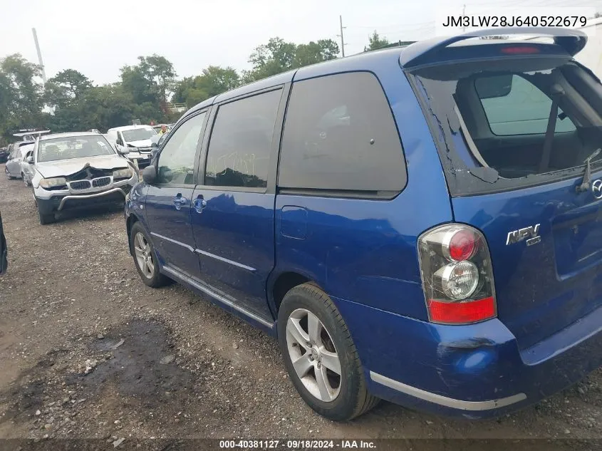 2004 Mazda Mpv Wagon VIN: JM3LW28J640522679 Lot: 40381127