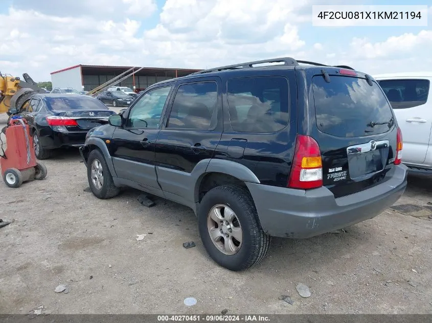 4F2CU081X1KM21194 2001 Mazda Tribute Es V6/Lx V6