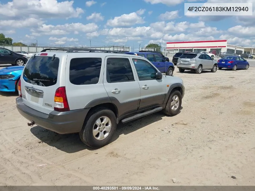 2003 Mazda Tribute Es V6 VIN: 4F2CZ06183KM12940 Lot: 40293501