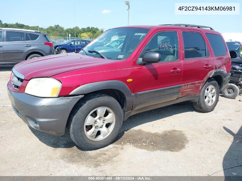 4F2CZ94143KM06981 2003 Mazda Tribute Lx V6