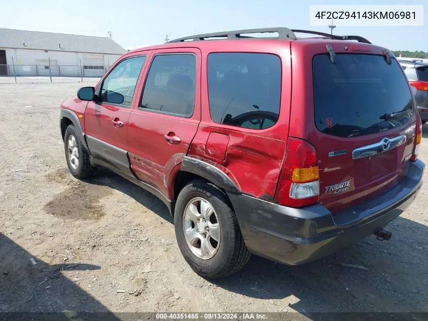 4F2CZ94143KM06981 2003 Mazda Tribute Lx V6