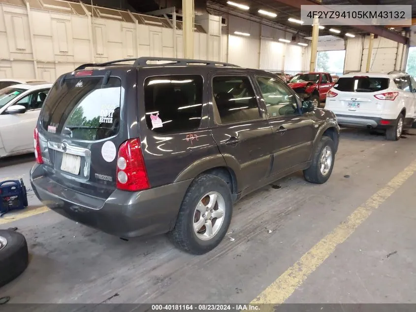 2005 Mazda Tribute S VIN: 4F2YZ94105KM43132 Lot: 40181164