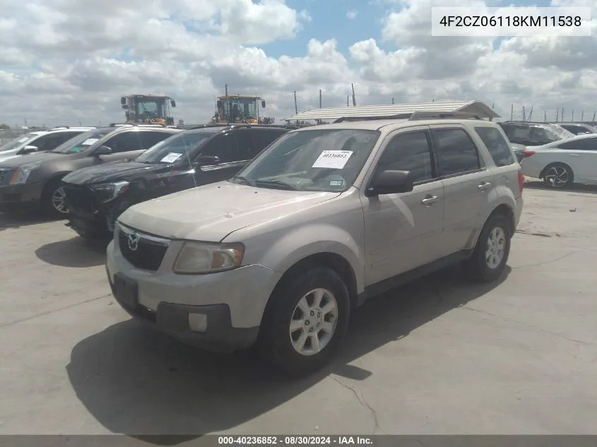 2008 Mazda Tribute S Touring VIN: 4F2CZ06118KM11538 Lot: 40236852