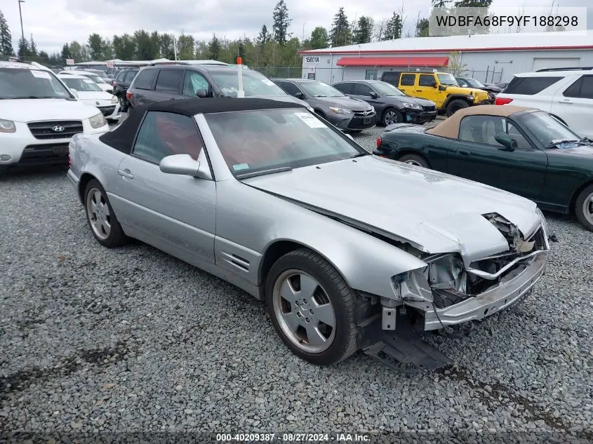 2000 Mercedes-Benz Sl 500 VIN: WDBFA68F9YF188298 Lot: 40209387