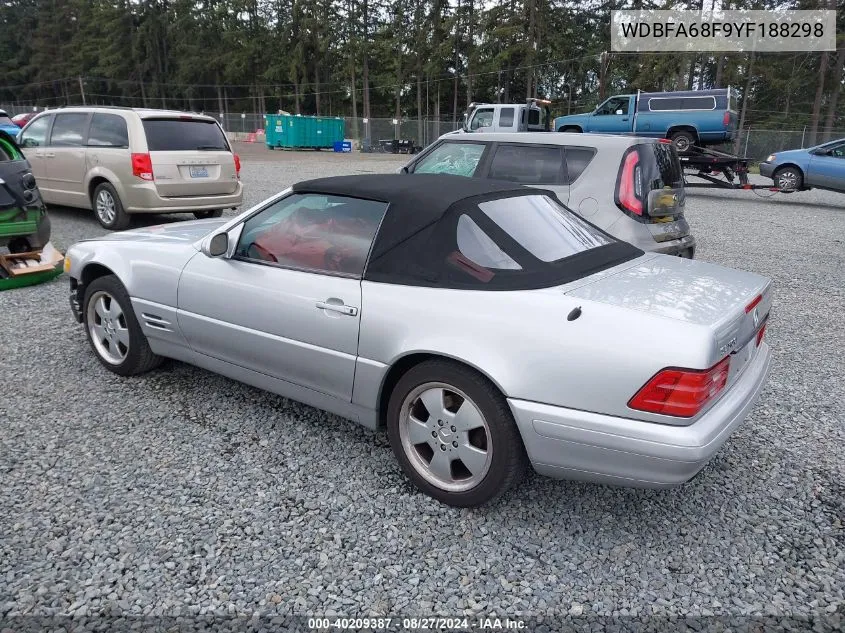 2000 Mercedes-Benz Sl 500 VIN: WDBFA68F9YF188298 Lot: 40209387