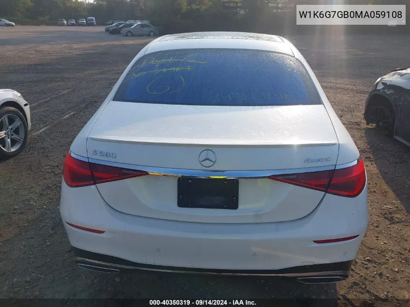 2021 Mercedes-Benz S 580 4Matic VIN: W1K6G7GB0MA059108 Lot: 40350319