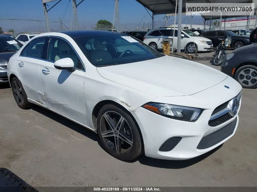 2019 Mercedes-Benz A 220 VIN: WDD3G4EB4KW017805 Lot: 40329169