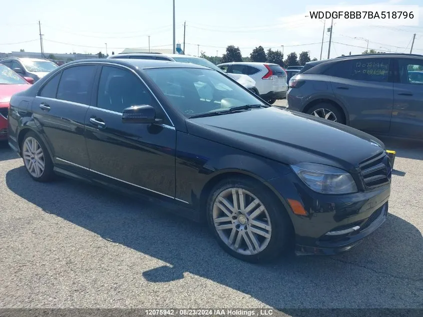 2011 Mercedes-Benz C-Class VIN: WDDGF8BB7BA518796 Lot: 12075942