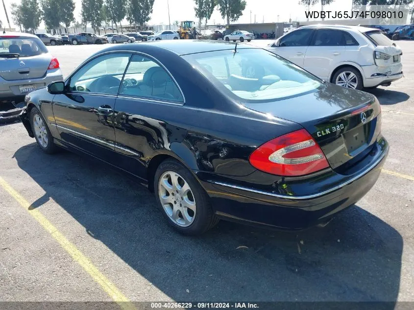 2004 Mercedes-Benz Clk 320 VIN: WDBTJ65J74F098010 Lot: 40266229