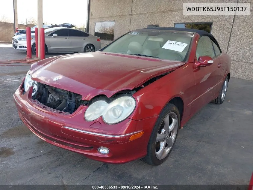 2005 Mercedes-Benz Clk 320 320 VIN: WDBTK65J95F150137 Lot: 40336533