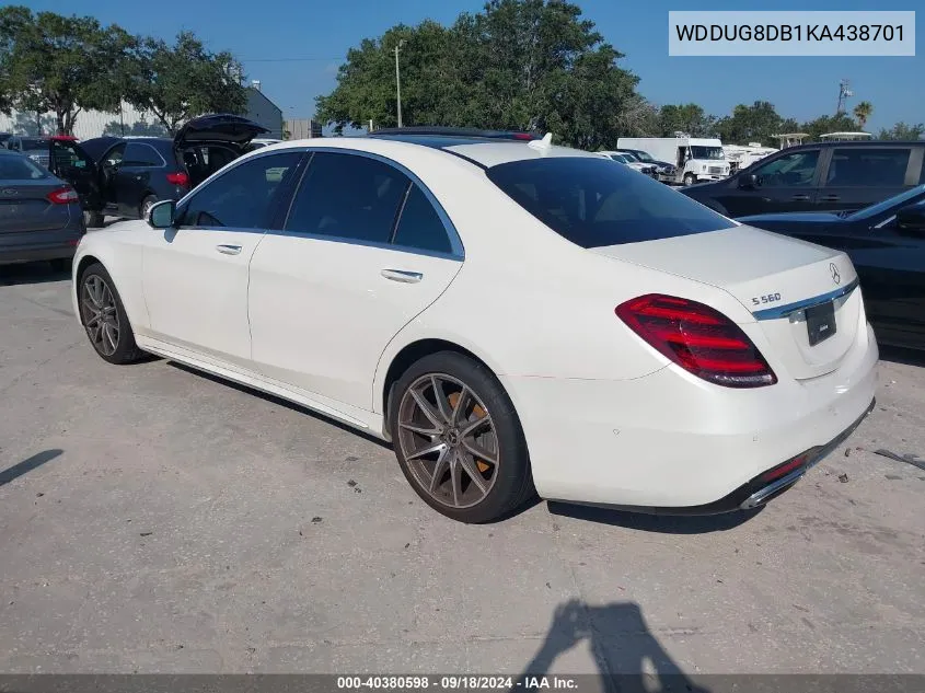 2019 Mercedes-Benz S 560 VIN: WDDUG8DB1KA438701 Lot: 40380598