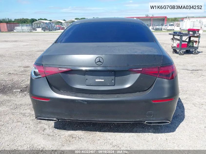 2021 Mercedes-Benz S 580 580 4Matic VIN: W1K6G7GB3MA034252 Lot: 40323407