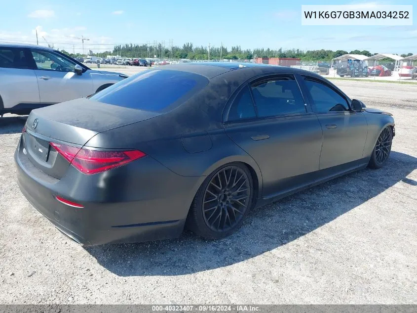 W1K6G7GB3MA034252 2021 Mercedes-Benz S 580 580 4Matic