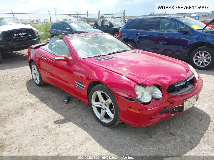 2006 Mercedes-Benz Sl 500 VIN: WDBSK75F76F115997 Lot: 40287500