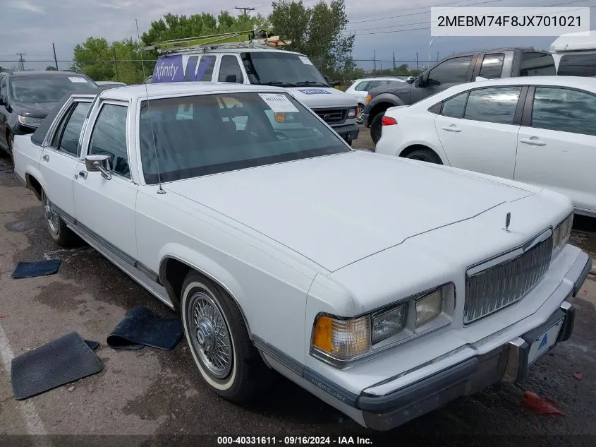 1988 Mercury Grand Marquis Gs VIN: 2MEBM74F8JX701021 Lot: 40331611