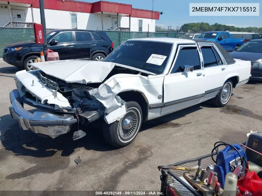 1989 Mercury Grand Marquis Gs VIN: 2MEBM74F7KX715512 Lot: 40292149