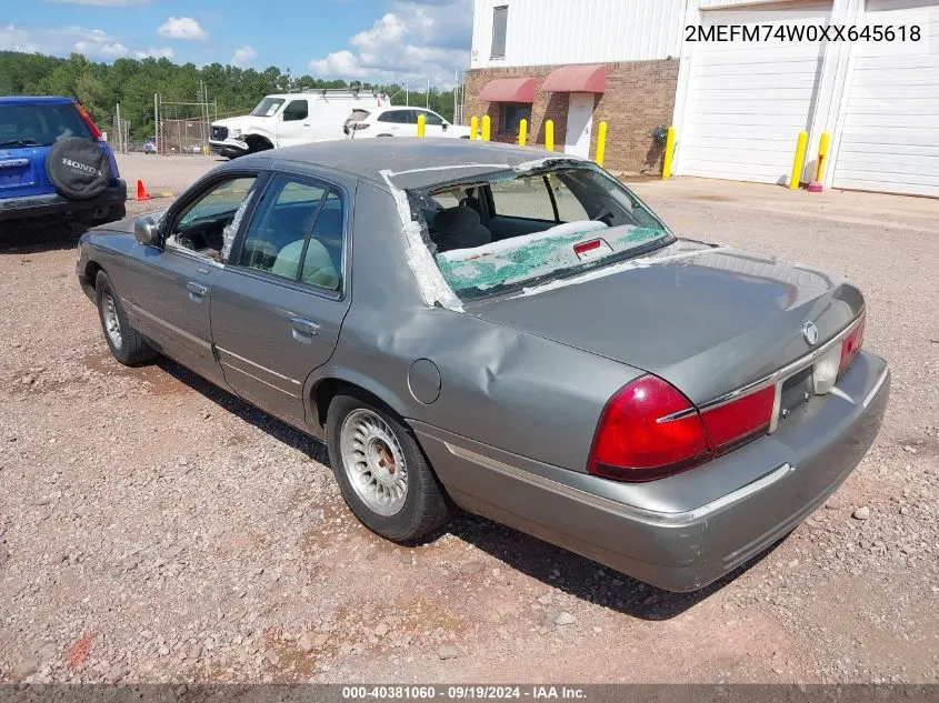 1999 Mercury Grand Marquis Gs VIN: 2MEFM74W0XX645618 Lot: 40381060