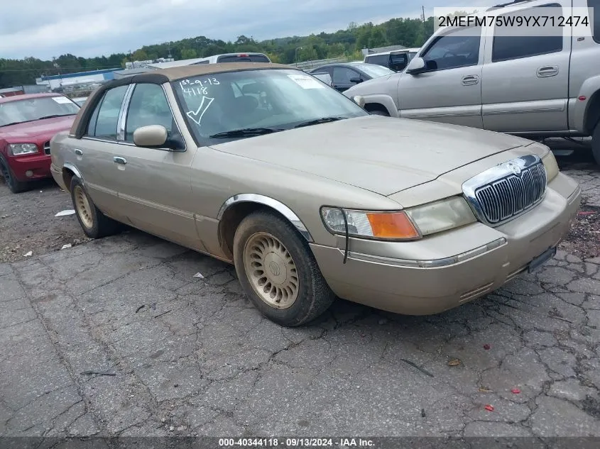 2000 Mercury Grand Marquis Ls VIN: 2MEFM75W9YX712474 Lot: 40344118