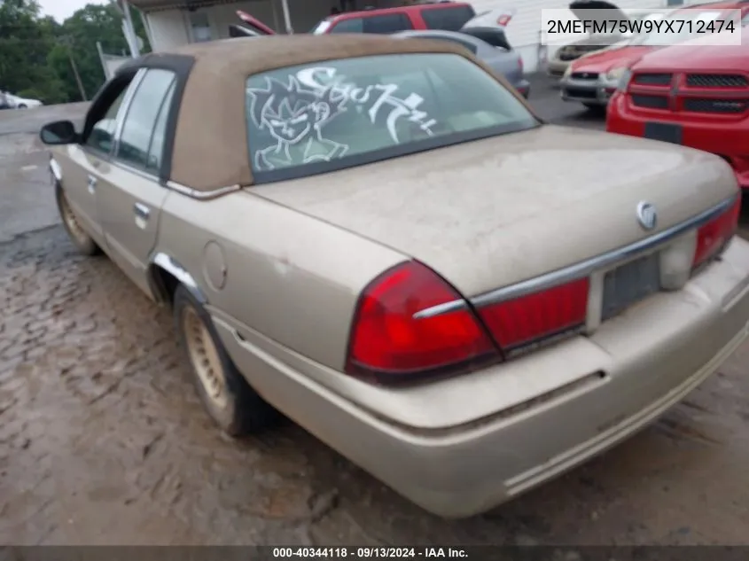 2000 Mercury Grand Marquis Ls VIN: 2MEFM75W9YX712474 Lot: 40344118