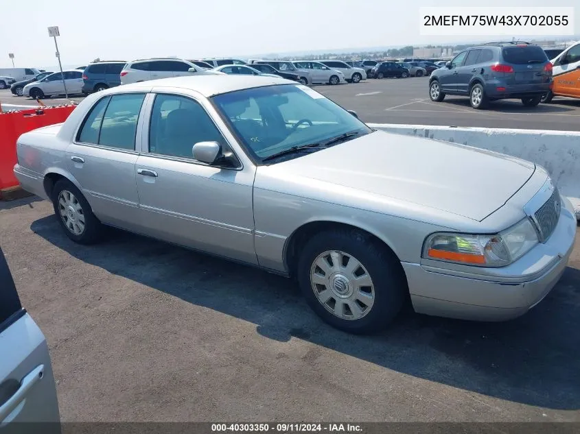 2003 Mercury Grand Marquis Ls VIN: 2MEFM75W43X702055 Lot: 40303350