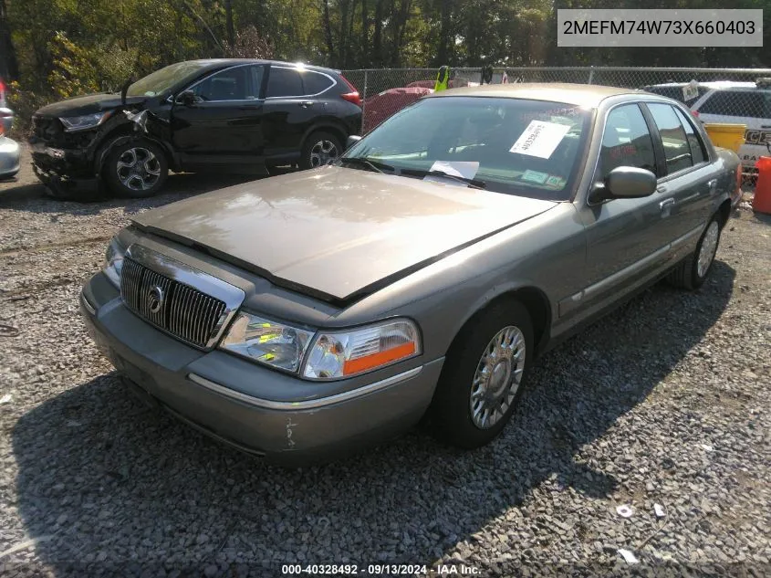 2003 Mercury Grand Marquis Gs VIN: 2MEFM74W73X660403 Lot: 40328492