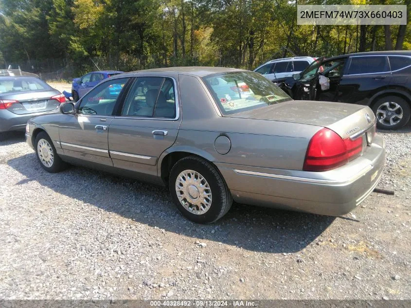 2003 Mercury Grand Marquis Gs VIN: 2MEFM74W73X660403 Lot: 40328492