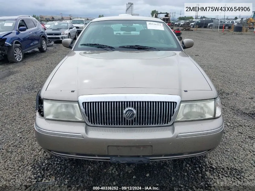 2003 Mercury Grand Marquis Ls VIN: 2MEHM75W43X654906 Lot: 40336252