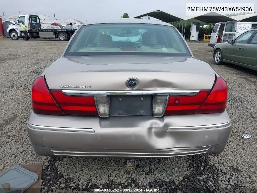 2003 Mercury Grand Marquis Ls VIN: 2MEHM75W43X654906 Lot: 40336252