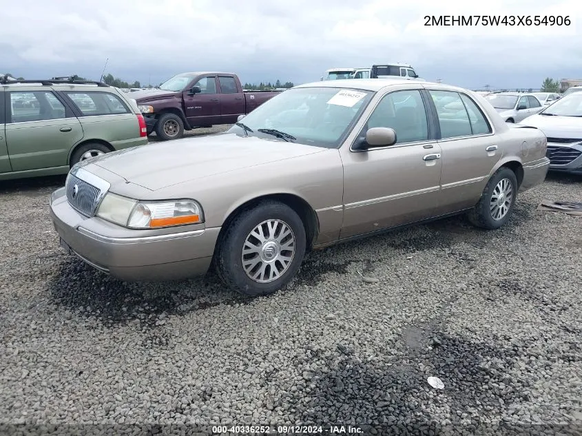 2003 Mercury Grand Marquis Ls VIN: 2MEHM75W43X654906 Lot: 40336252