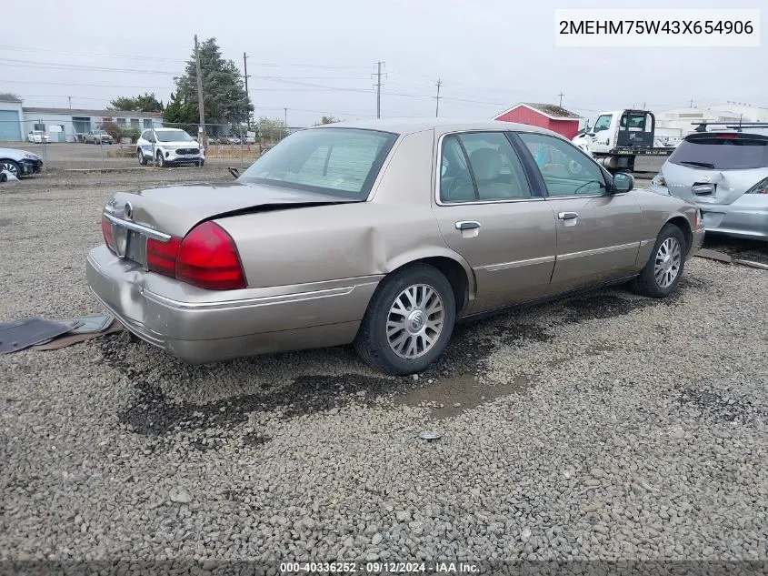 2003 Mercury Grand Marquis Ls VIN: 2MEHM75W43X654906 Lot: 40336252