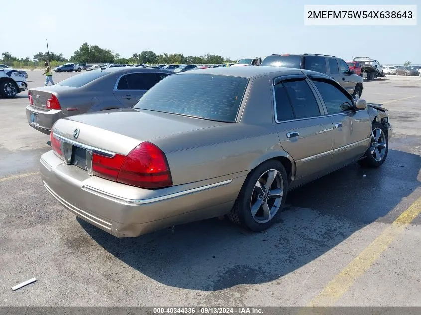 2004 Mercury Grand Marquis Ls VIN: 2MEFM75W54X638643 Lot: 40344336