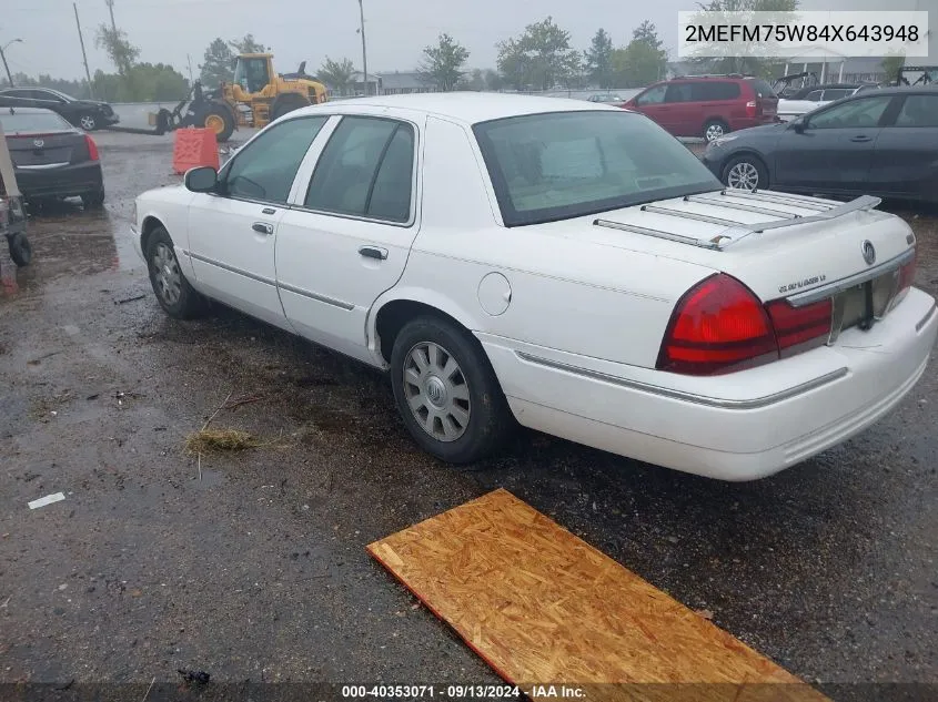 2004 Mercury Grand Marquis Ls VIN: 2MEFM75W84X643948 Lot: 40353071