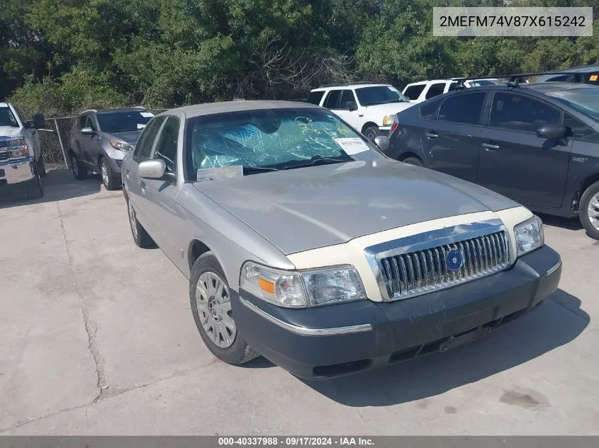 2007 Mercury Grand Marquis Gs VIN: 2MEFM74V87X615242 Lot: 40337988