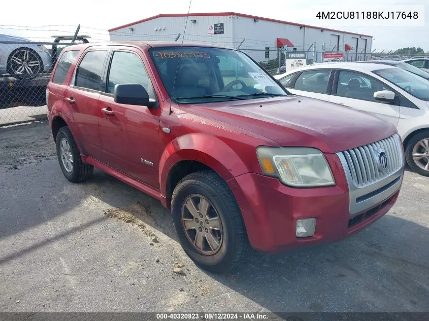 2008 Mercury Mariner V6 VIN: 4M2CU81188KJ17648 Lot: 40320923