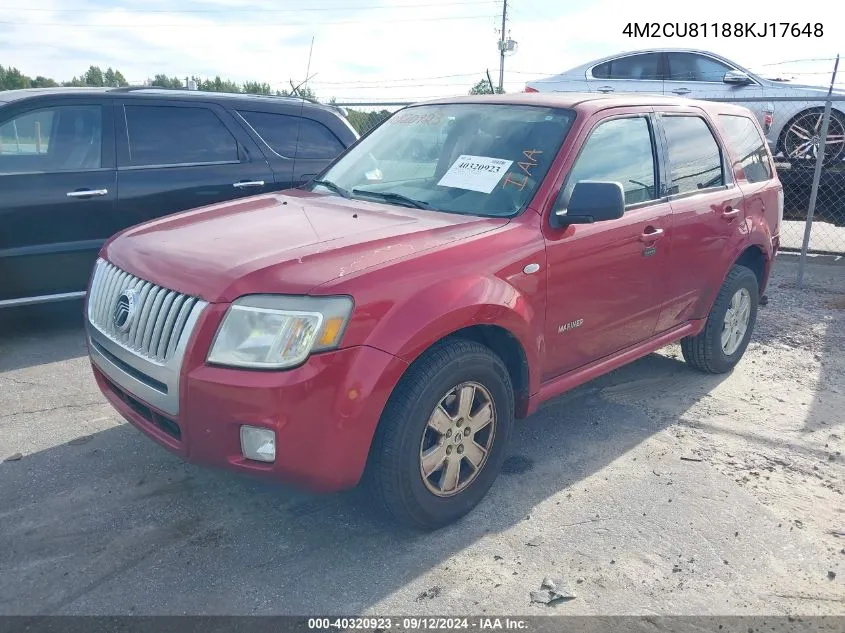 2008 Mercury Mariner V6 VIN: 4M2CU81188KJ17648 Lot: 40320923