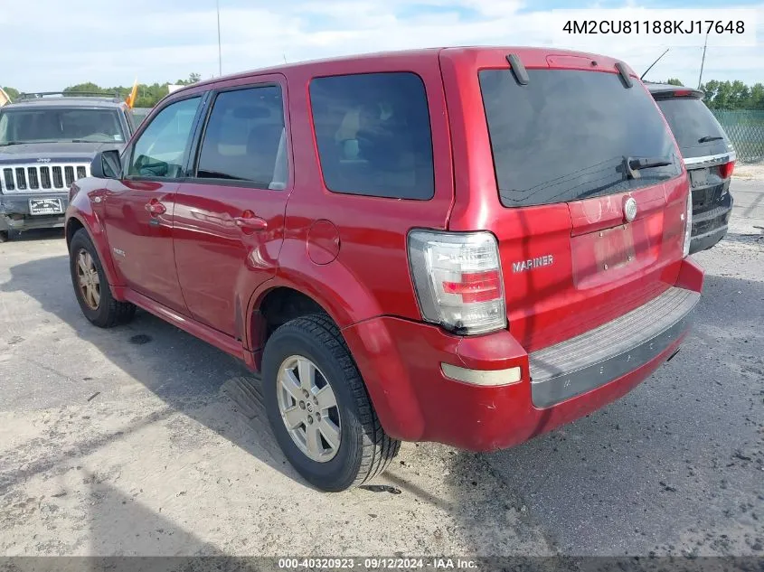 2008 Mercury Mariner V6 VIN: 4M2CU81188KJ17648 Lot: 40320923