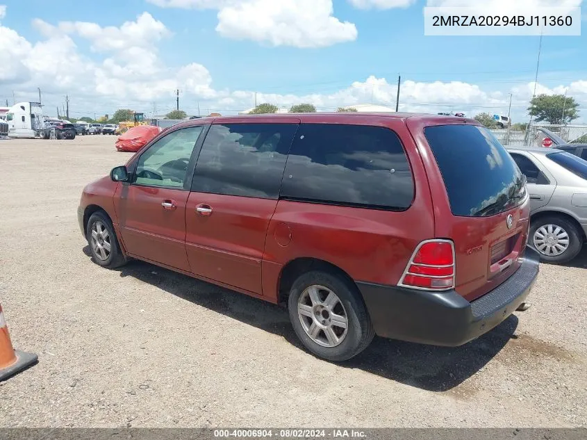 2004 Mercury Monterey VIN: 2MRZA20294BJ11360 Lot: 40006904