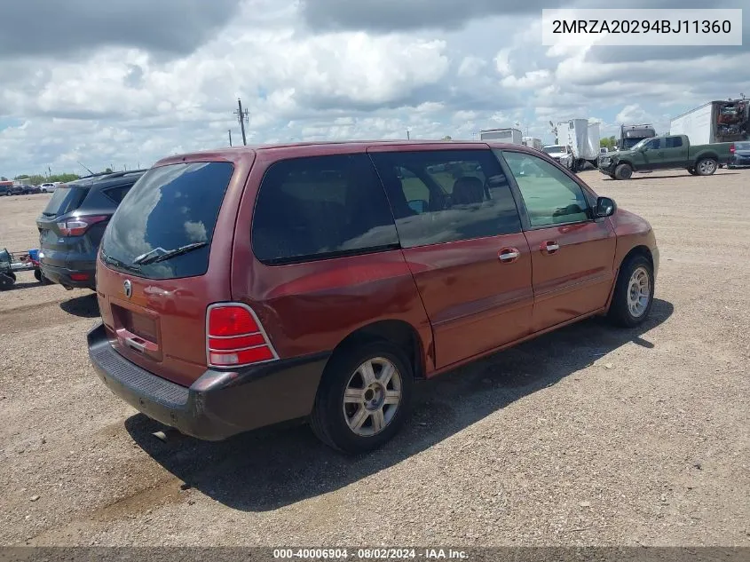 2004 Mercury Monterey VIN: 2MRZA20294BJ11360 Lot: 40006904