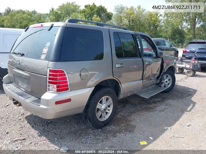 2002 Mercury Mountaineer VIN: 4M2ZU86E92ZJ31711 Lot: 40155975