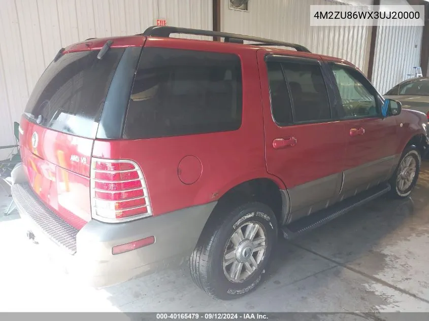 2003 Mercury Mountaineer VIN: 4M2ZU86WX3UJ20000 Lot: 40165479