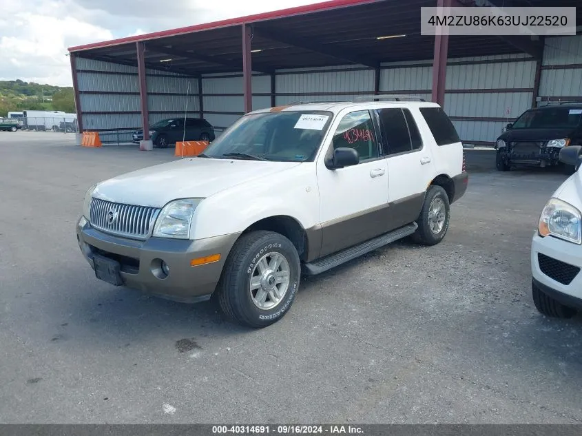 2003 Mercury Mountaineer VIN: 4M2ZU86K63UJ22520 Lot: 40314691