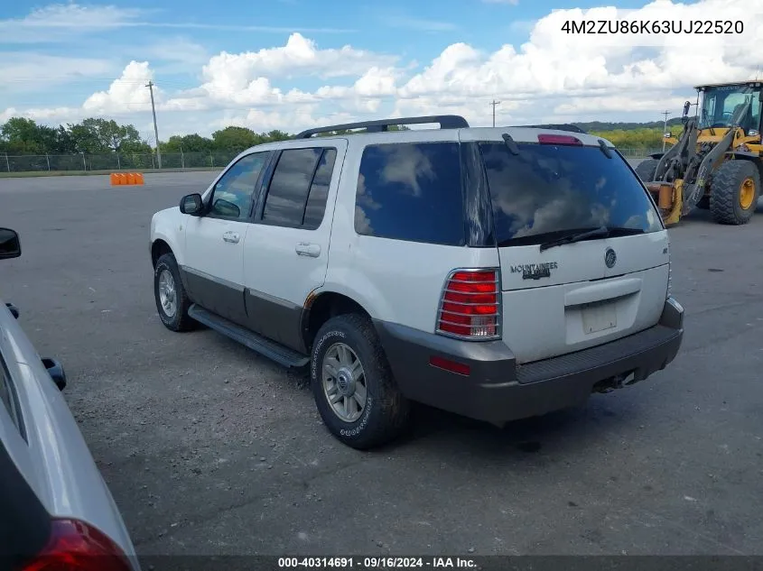 2003 Mercury Mountaineer VIN: 4M2ZU86K63UJ22520 Lot: 40314691