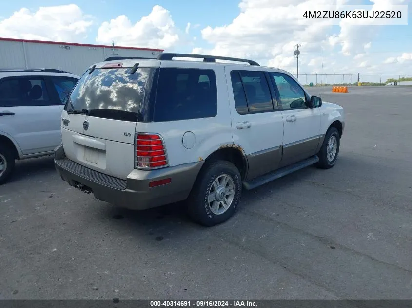 4M2ZU86K63UJ22520 2003 Mercury Mountaineer