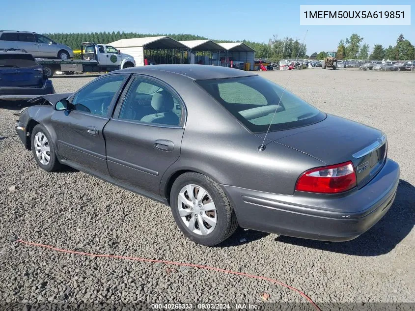 2005 Mercury Sable Gs VIN: 1MEFM50UX5A619851 Lot: 40265333