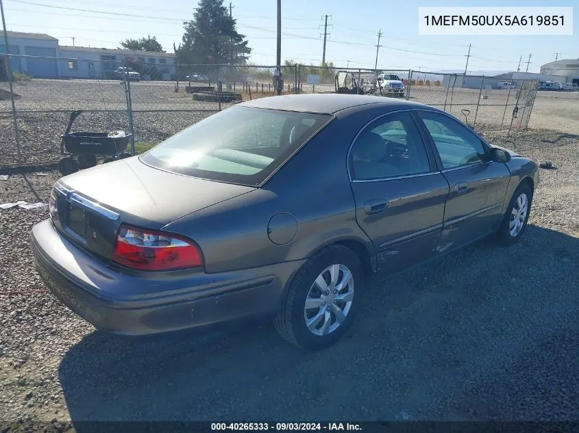 2005 Mercury Sable Gs VIN: 1MEFM50UX5A619851 Lot: 40265333