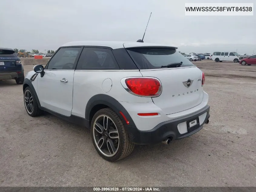 2015 Mini Paceman Cooper S VIN: WMWSS5C58FWT84538 Lot: 39963528